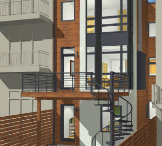 The resulting facade emphasizes the vertical and maximizes natural daylighting Modern facade redesign