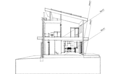 South-facing overhangs are designed to block out the heat gain of the summer sun, yet welcoming in the winter rays to help warm the interiors. Diagram of Passive Solar ADU