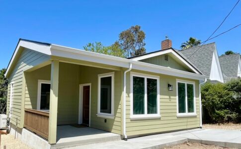This one-bedroom ADU will provide a comfortable home for the client's aging mother, allowing her to be close by and yet independent. Exterior of newly built ADU